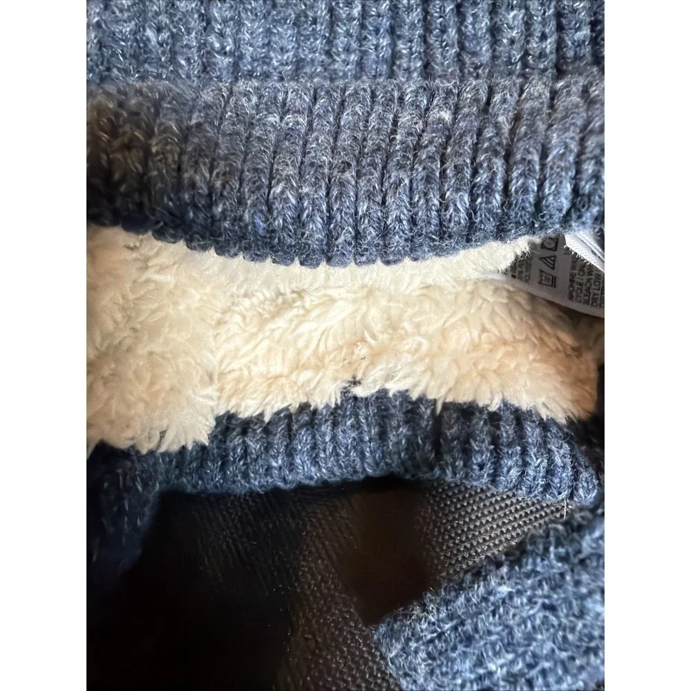 Baby Gap Blue Heather Knit Sherpa Lined Bear Ear Trapper Beanie Hat 0-3M